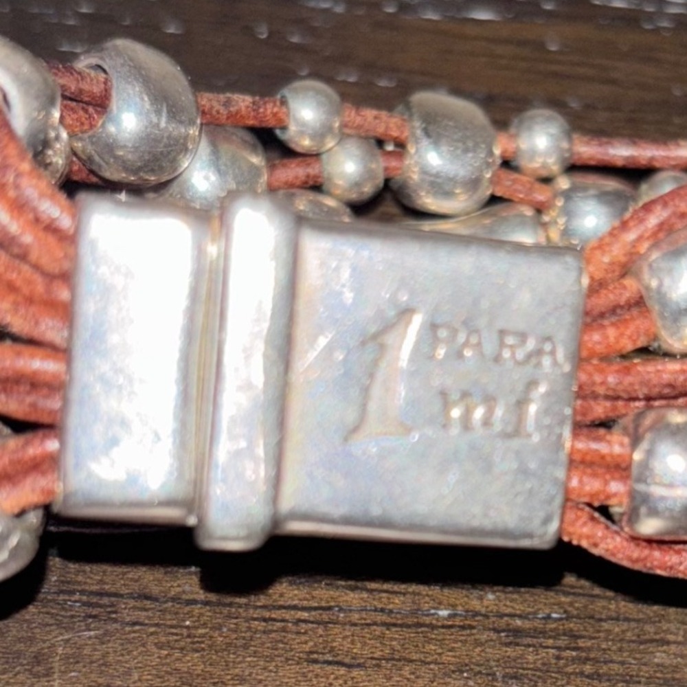 1 Para Mi | Leather and Silver Plated | Multi Strand‎ Bead Bracelet - Picture 3 of 6